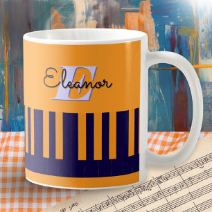 Piano Toetsen Modern Koel Oranje en Blauw Monogram Koffiemok