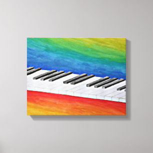 Piano toetsen op regenboog achtergrond canvas afdruk