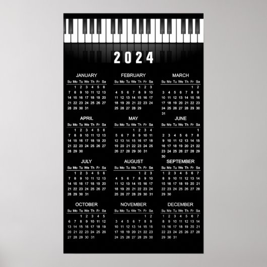 Piano Toetsenbord 2024 Muurkalender Poster (Voorkant)