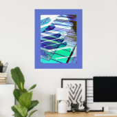 Piano-toetsenbord biedt muziek Abstract blauw Turq Poster (Thuiskantoor)