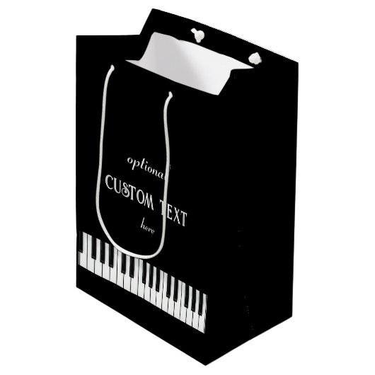 Piano-toetsenbord en aanpasbare tekst zwart-wit medium cadeauzakje (Voorkant Gekanteld)