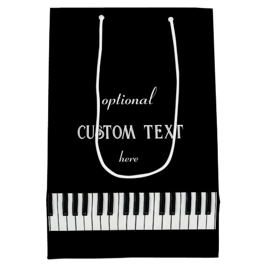 Piano-toetsenbord en aanpasbare tekst zwart-wit medium cadeauzakje (Achterkant)