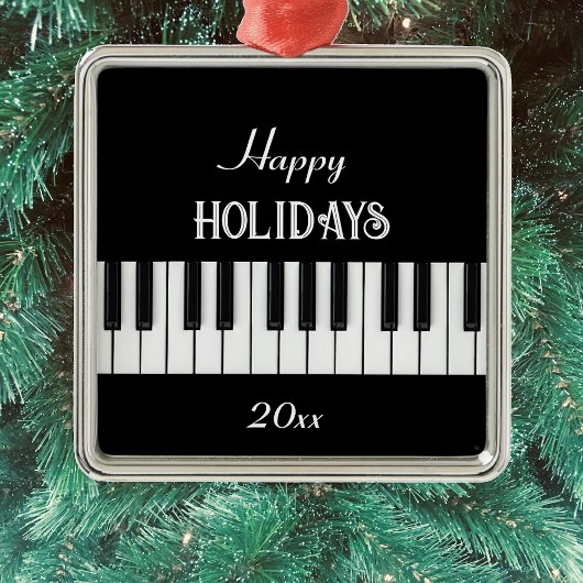 Piano-toetsenbord en aanpasbare tekst zwart-wit metalen ornament