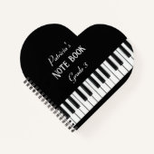 Piano-toetsenbord en aanpasbare tekst zwart-wit notitieboek (Voorkant)