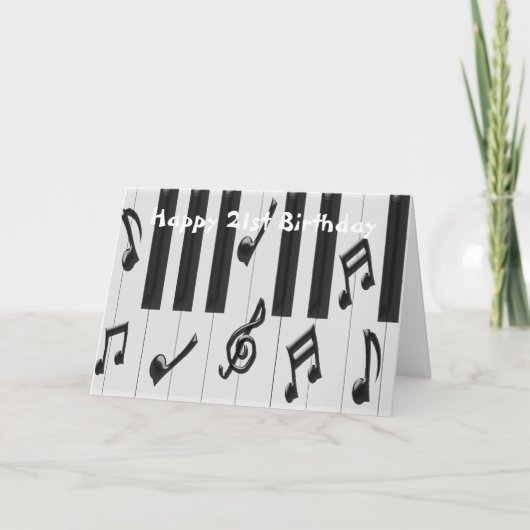 Piano toetsenbord gepersonaliseerd 21e verjaardag kaart (Voorkant)