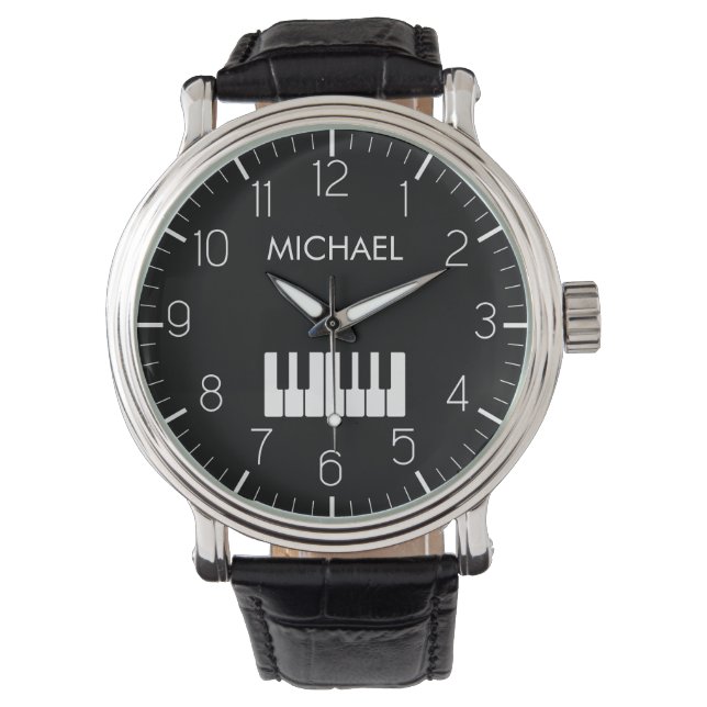 Piano Toetsenbord Gepersonaliseerde muzikant Horloge (Voorkant)
