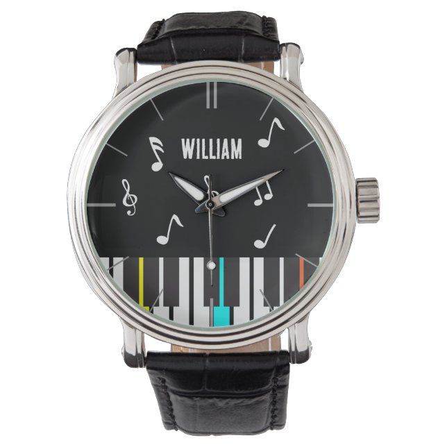 Piano Toetsenbord Gepersonaliseerde muzikant Horloge (Voorkant)