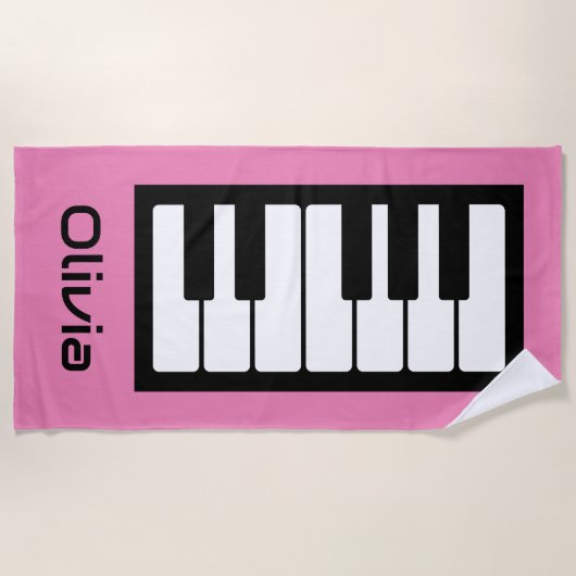 Piano Toetsenbord Gepersonaliseerde Muzikant roze Strandlaken (Voorkant)