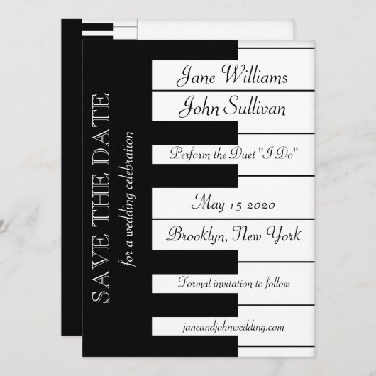 Piano Toetsenbord Muziek Bruiloft Opslaan De Datum Save The Date (Voorkant / Achterkant)