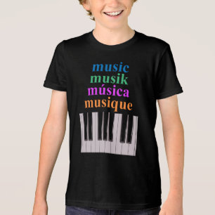 Piano Toetsenbord Muziek Tekst in Meerdere Talen Tri-Blend Shirt