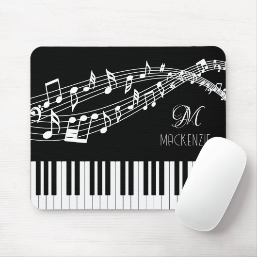 Piano Toetsenbord Muzieknoten Monogram Aangepaste  Muismat (Met muis)