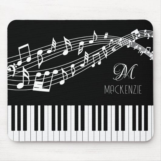 Piano Toetsenbord Muzieknoten Monogram Aangepaste  Muismat (Voorkant)
