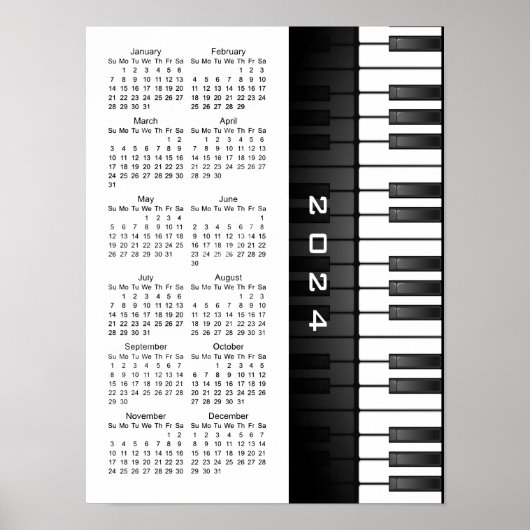 Piano Toetsenbord Ontwerp 2024 Muurkalender Poster (Voorkant)