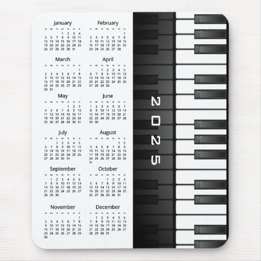 Piano Toetsenbord Ontwerp 2025 Kalender Mousepad Muismat (Voorkant)