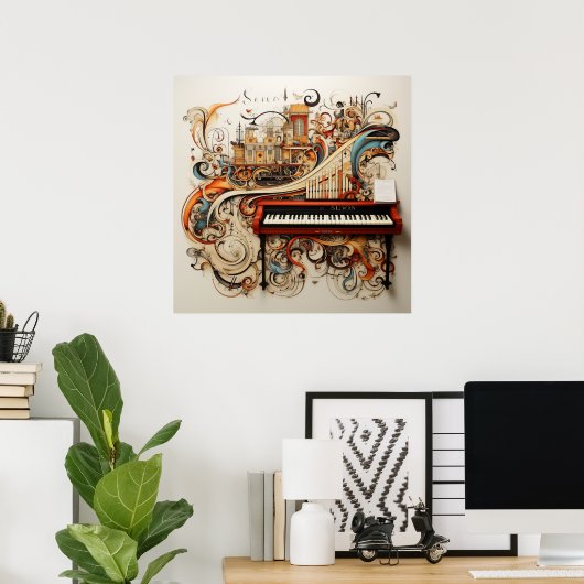 Piano Toetsenbord Orgelpijpen Kleurrijke Abstract Poster (Thuiskantoor)