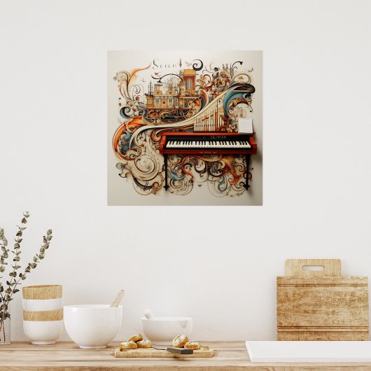 Piano Toetsenbord Orgelpijpen Kleurrijke Abstract Poster (Keuken)
