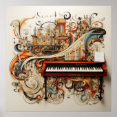 Piano Toetsenbord Orgelpijpen Kleurrijke Abstract Poster (Voorkant)