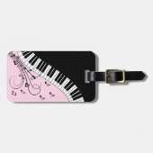 Piano-toetsenbord zwart en wit muziekontwerp roze bagagelabel (Voorkant horizontaal)