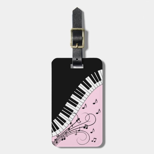Piano-toetsenbord zwart en wit muziekontwerp roze bagagelabel (Voorkant verticaal)