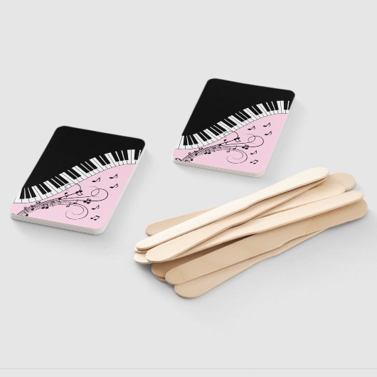 Piano-toetsenbord zwart en wit muziekontwerp roze handwaaier (Niet-gemonteerd)