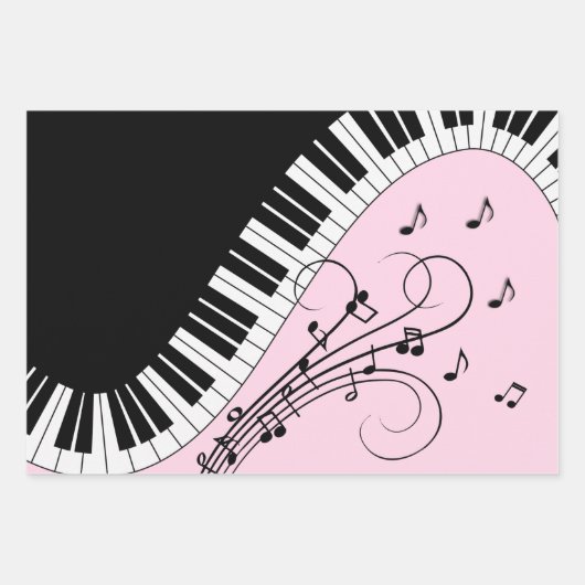 Piano-toetsenbord zwart en wit muziekontwerp roze inpakpapier vel (Voorkant 2)
