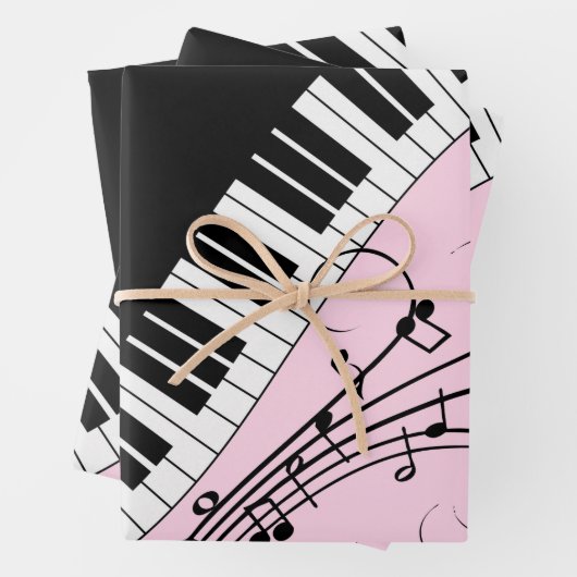 Piano-toetsenbord zwart en wit muziekontwerp roze inpakpapier vel (In situ)