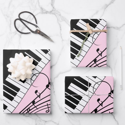 Piano-toetsenbord zwart en wit muziekontwerp roze inpakpapier vel (Voorkant)