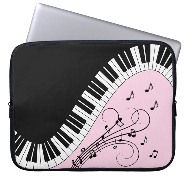 Piano-toetsenbord zwart en wit muziekontwerp roze laptop sleeve (Voorkant)