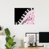 Piano-toetsenbord zwart en wit muziekontwerp roze poster (Thuiskantoor)