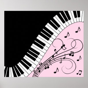 Piano-toetsenbord zwart en wit muziekontwerp roze poster