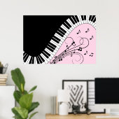 Piano-toetsenbord zwart en wit muziekontwerp roze poster (Thuiskantoor)