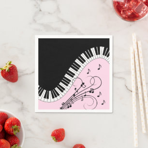 Piano-toetsenbord zwart en wit muziekontwerp roze servet