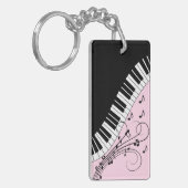 Piano-toetsenbord zwart en wit muziekontwerp roze sleutelhanger (Voorkant Links)