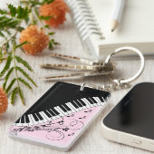 Piano-toetsenbord zwart en wit muziekontwerp roze sleutelhanger (Voorkant Rechts)