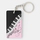 Piano-toetsenbord zwart en wit muziekontwerp roze sleutelhanger (achterkant)