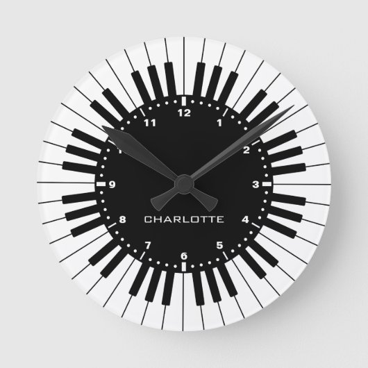 Piano-toetsenbord zwart en wit ronde klok (Voorkant)