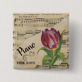 Piano Tulip vellen Muziek Gepersonaliseerd Vierkante Button 5,1 Cm