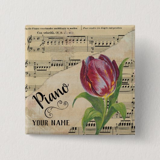 Piano Tulip  vellen Muziek Gepersonaliseerd Vierkante Button 5,1 Cm (Voorkant)