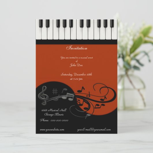 Piano-uitnodiging Kaart (Staand voorkant)