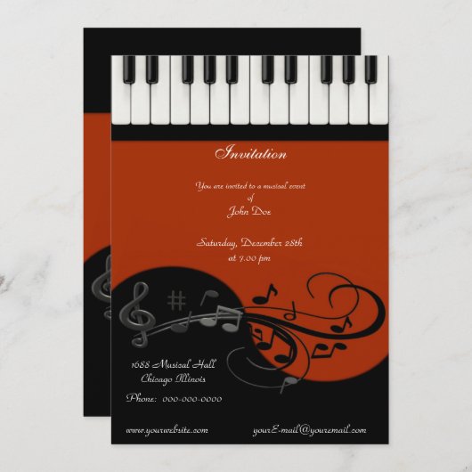 Piano-uitnodiging Kaart (Voorkant / Achterkant)