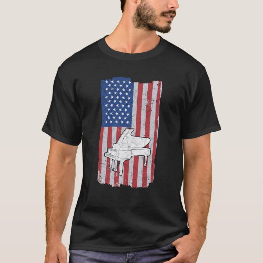 Piano Usa Flag Piano Player Pianist T-shirt (Voorkant)