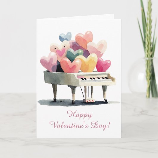 Piano van Liefdes Hartjes Valentijnsdag Kaart (Voorkant)