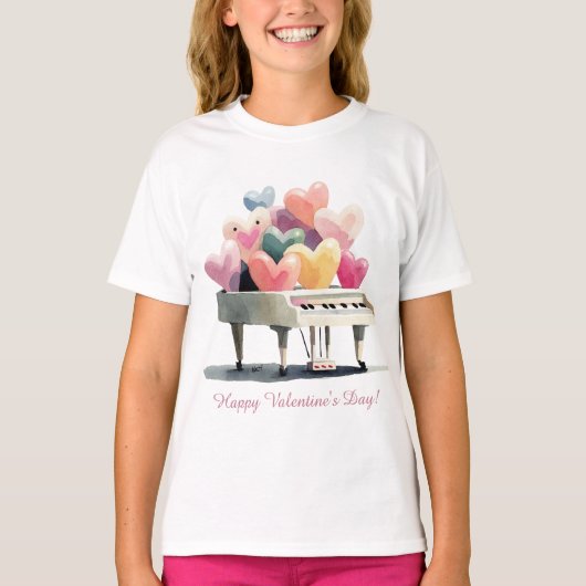 Piano van liefdesharten Valentijnsdag T-shirt (Voorkant)