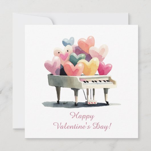 Piano van Liefdeshartenvriendjes Valentijnsdag Kaart (Voorkant)