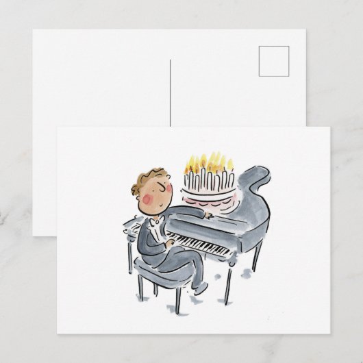 Piano verjaardagstaart briefkaart (Voorkant / Achterkant)