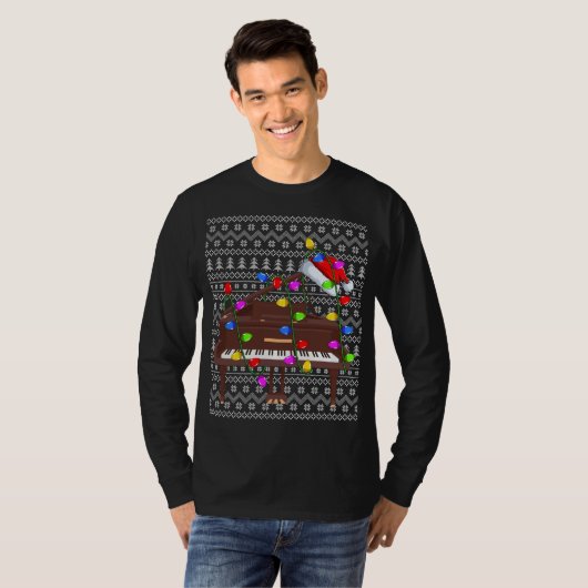 Piano Verlichting Xmas Sweater Lelijke Piano Kerst T-shirt (Voorkant volledig)
