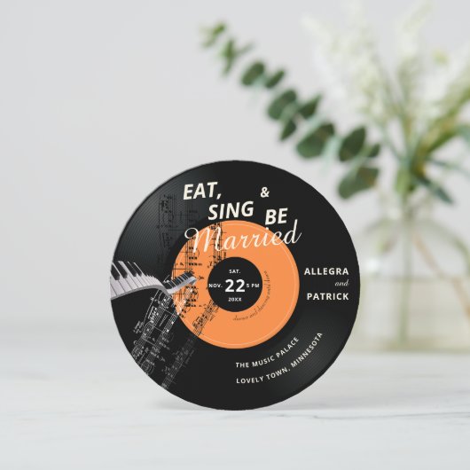 Piano Vinyl Music Partitions Thleing Black Wedding Kaart (Staand voorkant)