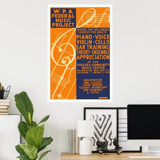 Piano Violin Classes 1939 WPA Poster (Thuiskantoor)