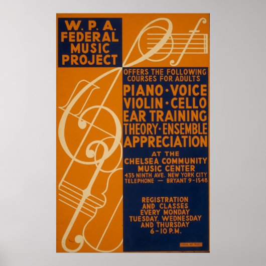 Piano Violin Classes 1939  WPA-Poster Poster (Voorkant)