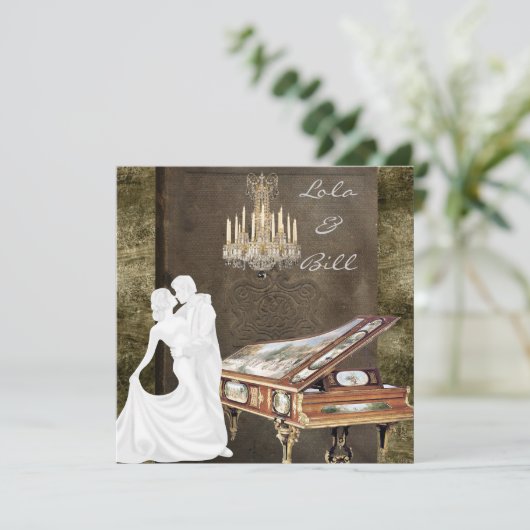  PIANO Wedding Invitation Antiek Kaart (Staand voorkant)